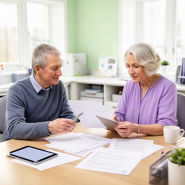 Care home manager reviewing resident intake records with a colleague at a bright office desk